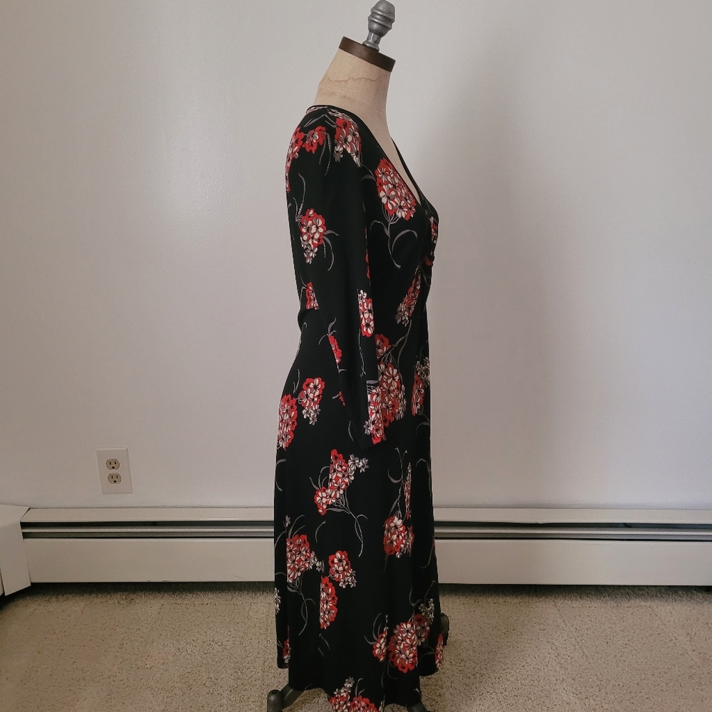 Vintage Laundry by Shelli Segal Black & Red Floral Dress Whimsigoth 6 - Picture 8 of 15